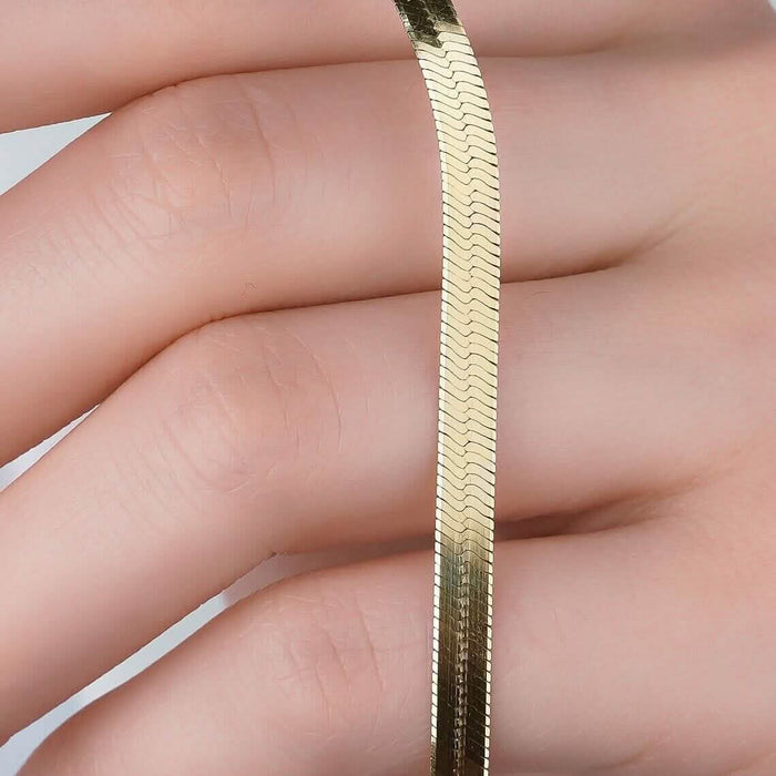 14K Solid Yellow Gold 8" 4.00MM Herringbone Bracelet by DailySale