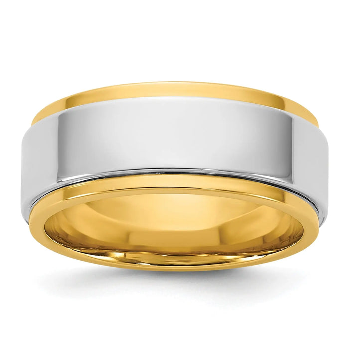 14k Two-Tone 6mm Step Edge Wedding Band Ring for Men and Women by Fine Color Jewels