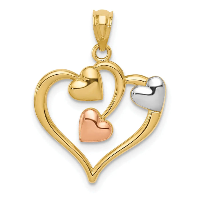 14K Two Tone Heart in Heart Pendant by Fine Color Jewels