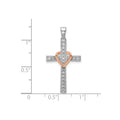 14k Two Tone Rose and White Gold Lab Grown Diamond Cross with Heart Pendant by Fine Color Jewels