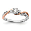 14k White and Rose Gold 3/8 ct Lab Diamond 3Three Stone Pave Bypass Ring by Fine Color Jewels