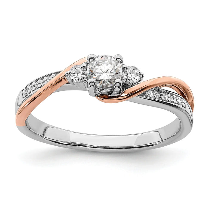 14k White and Rose Gold 3/8 ct Lab Diamond 3Three Stone Pave Bypass Ring by Fine Color Jewels