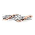 14k White and Rose Gold 3/8 ct Lab Diamond 3Three Stone Pave Bypass Ring by Fine Color Jewels