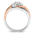 14k White and Rose Gold 3/8 ct Lab Diamond 3Three Stone Pave Bypass Ring by Fine Color Jewels
