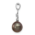14k White Gold Black Pearl Tahitian Diamond Pendant by Fine Color Jewels