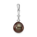 14k White Gold Black Pearl Tahitian Diamond Pendant by Fine Color Jewels