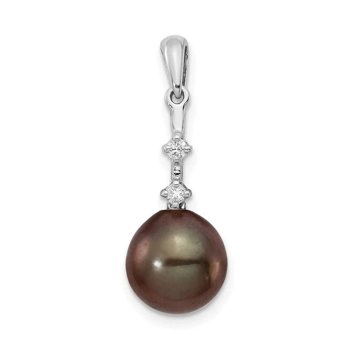 14k White Gold Black Pearl Tahitian Diamond Pendant by Fine Color Jewels