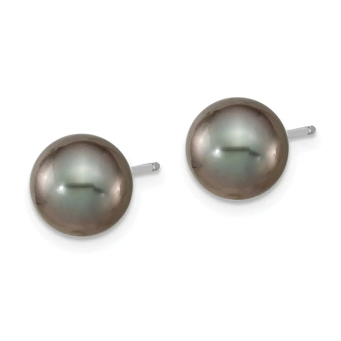 14k White Gold Black Tahitian Pearl Ball Stud Earrings by Fine Color Jewels