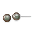 14k White Gold Black Tahitian Pearl Ball Stud Earrings by Fine Color Jewels