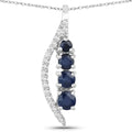 14K White Gold Blue Sapphire And Diamond Necklace by Fine Color Jewels