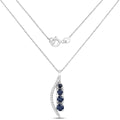 14K White Gold Blue Sapphire And Diamond Necklace by Fine Color Jewels