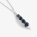 14K White Gold Blue Sapphire And Diamond Necklace by Fine Color Jewels