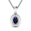 14K White Gold Blue Sapphire Diamond Pendant by Fine Color Jewels