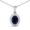 14K White Gold Blue Sapphire Diamond Pendant by Fine Color Jewels
