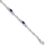 14k White Gold Blue Sapphire Heart 7 inch Bracelet