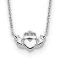 14k White Gold Claddagh Necklace by Fine Color Jewels