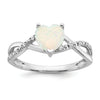 14k White Gold Created Opal and Diamond Pave Heart Ring
