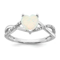 14k White Gold Created Opal and Diamond Pave Heart Ring by Fine Color Jewels