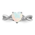 14k White Gold Created Opal and Diamond Pave Heart Ring by Fine Color Jewels