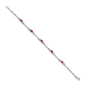 14k White Gold Diamond and Oval Ruby Heart Design 7 inch Bracelet by Fine Color Jewels