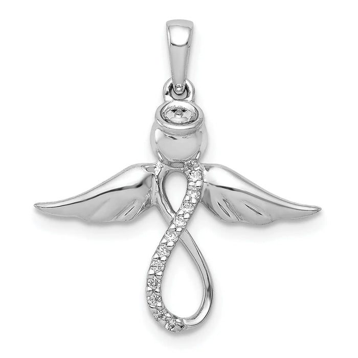 14k White Gold Diamond Infinity Angel Wing Pendant by Fine Color Jewels