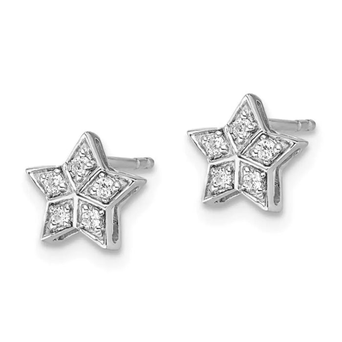 14K White Gold Diamond Star Post Earrings by Fine Color Jewels