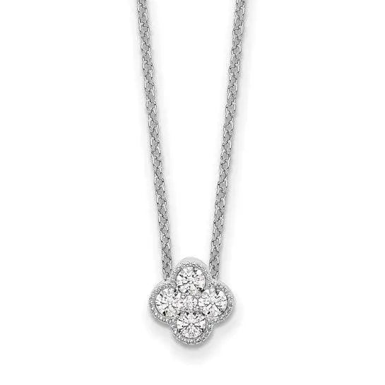 14K White Gold Four Leaf Clover Charm Pendant by Fine Color Jewels