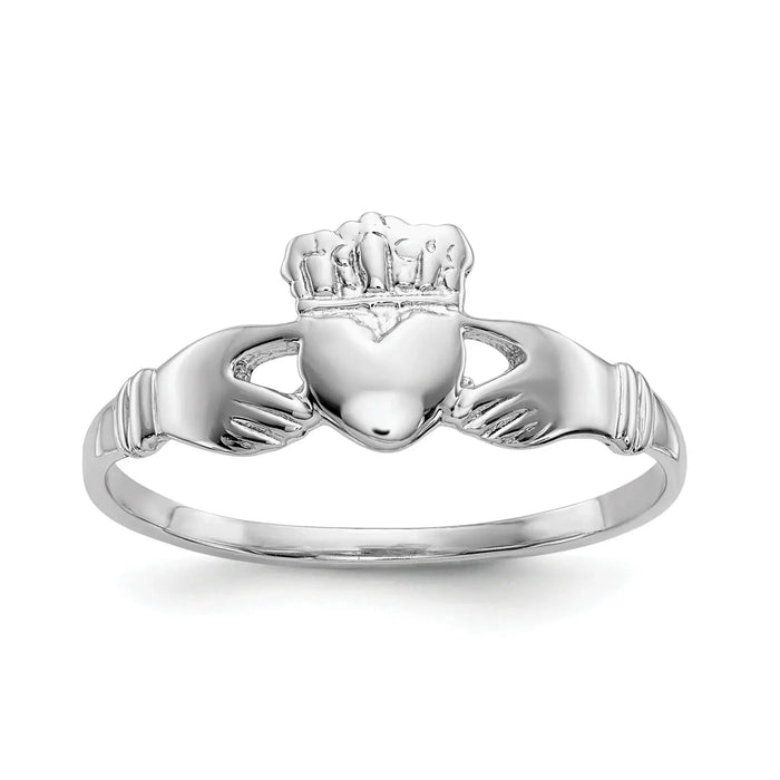 14k White Gold Irish Claddagh Ring by Fine Color Jewels