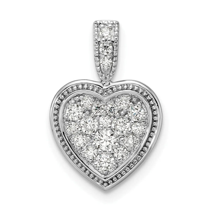 14k White Gold Lab Diamond Cluster Heart Pendant by Fine Color Jewels
