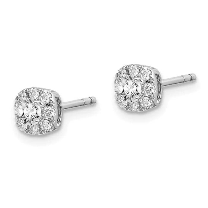 14K White Gold Lab Diamond Cushion Halo Stud Earrings by Fine Color Jewels