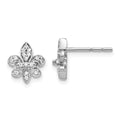 14K White Gold Lab Diamond Fleur de Lis Post Earrings by Fine Color Jewels