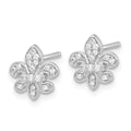 14K White Gold Lab Diamond Fleur de Lis Post Earrings by Fine Color Jewels