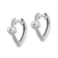 14K White Gold Lab Diamond Heart Hinged Hoop Earrings by Fine Color Jewels