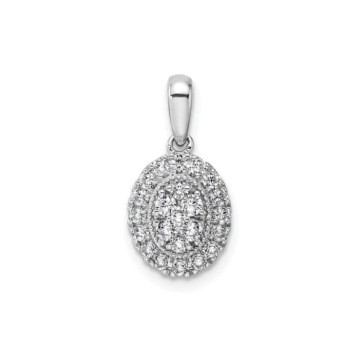14K White Gold Lab Diamond Oval Cluster Pendant by Fine Color Jewels