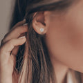 14K White Gold Lab Diamond Rose Stud Earrings by Fine Color Jewels