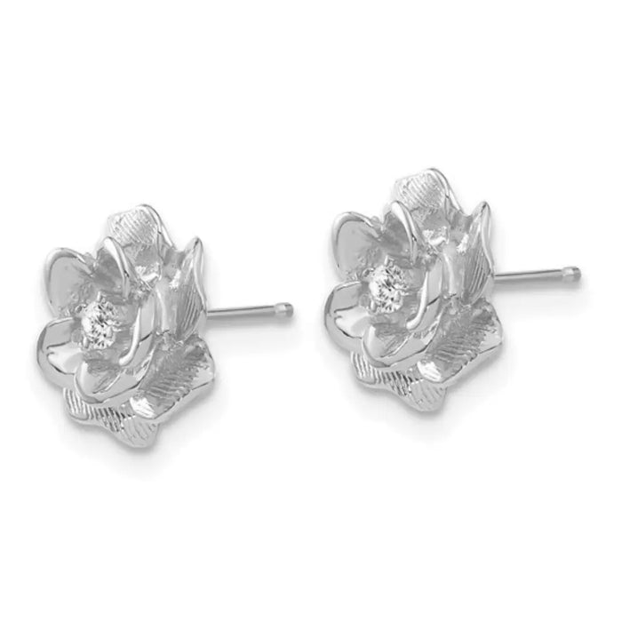 14K White Gold Lab Diamond Rose Stud Earrings by Fine Color Jewels