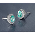 14K White Gold Lab Grown Diamond and Oval Paraiba Stud Earrings 0.152 Ct by Fine Color Jewels