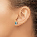 14K White Gold Lab Grown Diamond and Oval Paraiba Stud Earrings 0.152 Ct by Fine Color Jewels