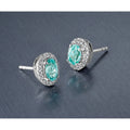 14K White Gold Lab Grown Diamond and Oval Paraiba Stud Earrings 0.152 Ct by Fine Color Jewels