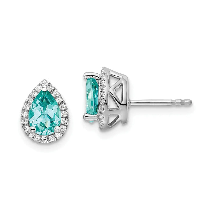 14k White Gold Lab Grown Diamond and Paraiba Pear Stud Earrings 0.16 Ct by Fine Color Jewels