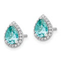 14k White Gold Lab Grown Diamond and Paraiba Pear Stud Earrings 0.16 Ct by Fine Color Jewels