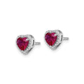 14k White Gold Lab Grown Diamond and Ruby Heart Stud Earrings 0.12 Ct by Fine Color Jewels