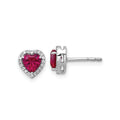 14k White Gold Lab Grown Diamond and Ruby Heart Stud Earrings 0.12 Ct by Fine Color Jewels