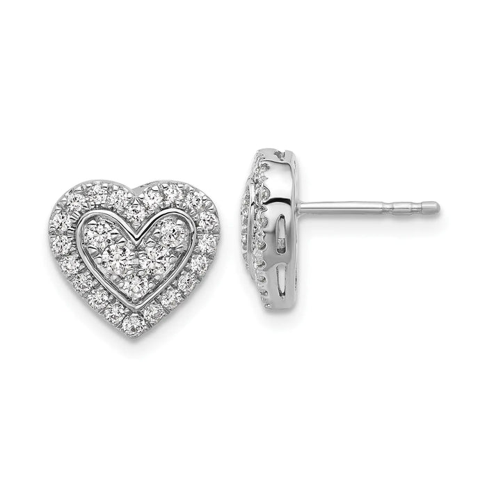 14k White Gold Lab Grown Diamond Halo Heart Stud Earrings 0.75 Ct by Fine Color Jewels
