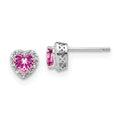 14K White Gold Lab Grown Diamond Heart Pink Sapphire Studs 1.10 Ct. by Fine Color Jewels