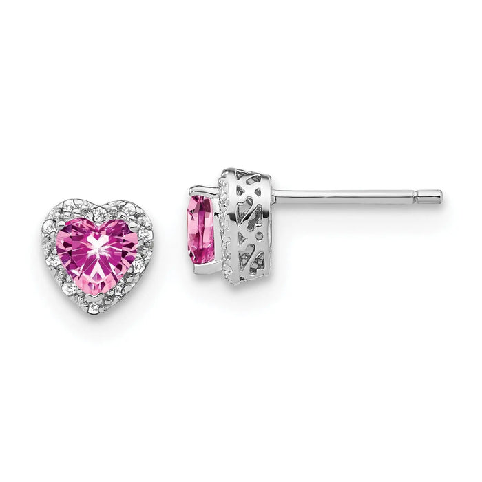 14K White Gold Lab Grown Diamond Heart Pink Sapphire Studs 1.10 Ct. by Fine Color Jewels