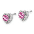 14K White Gold Lab Grown Diamond Heart Pink Sapphire Studs 1.10 Ct. by Fine Color Jewels