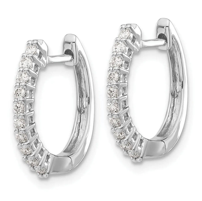 14K White Gold Lab Grown Diamond Hinged Hoop Earrings by Fine Color Jewels