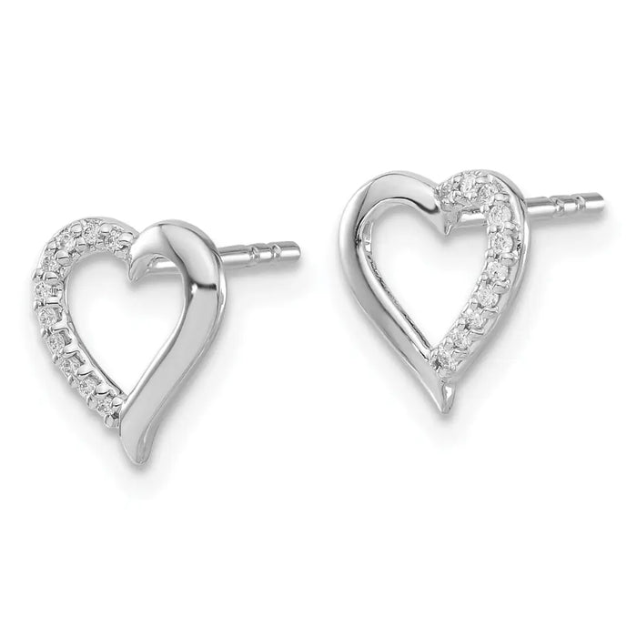 14k White Gold Lab Grown Diamond Open Heart Stud Earrings by Fine Color Jewels