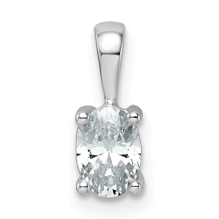 14K White Gold Lab Grown Diamond Oval Solitaire Pendant by Fine Color Jewels